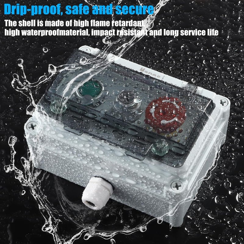 Manesi Push Button Station IP67 Outdoor Waterproof Button Switch Box Emergency Stop Button Switch,Key Button Switch and Green Instantaneous Button Switch with Protective Cover Anti-Misoperation Switch - Image 3